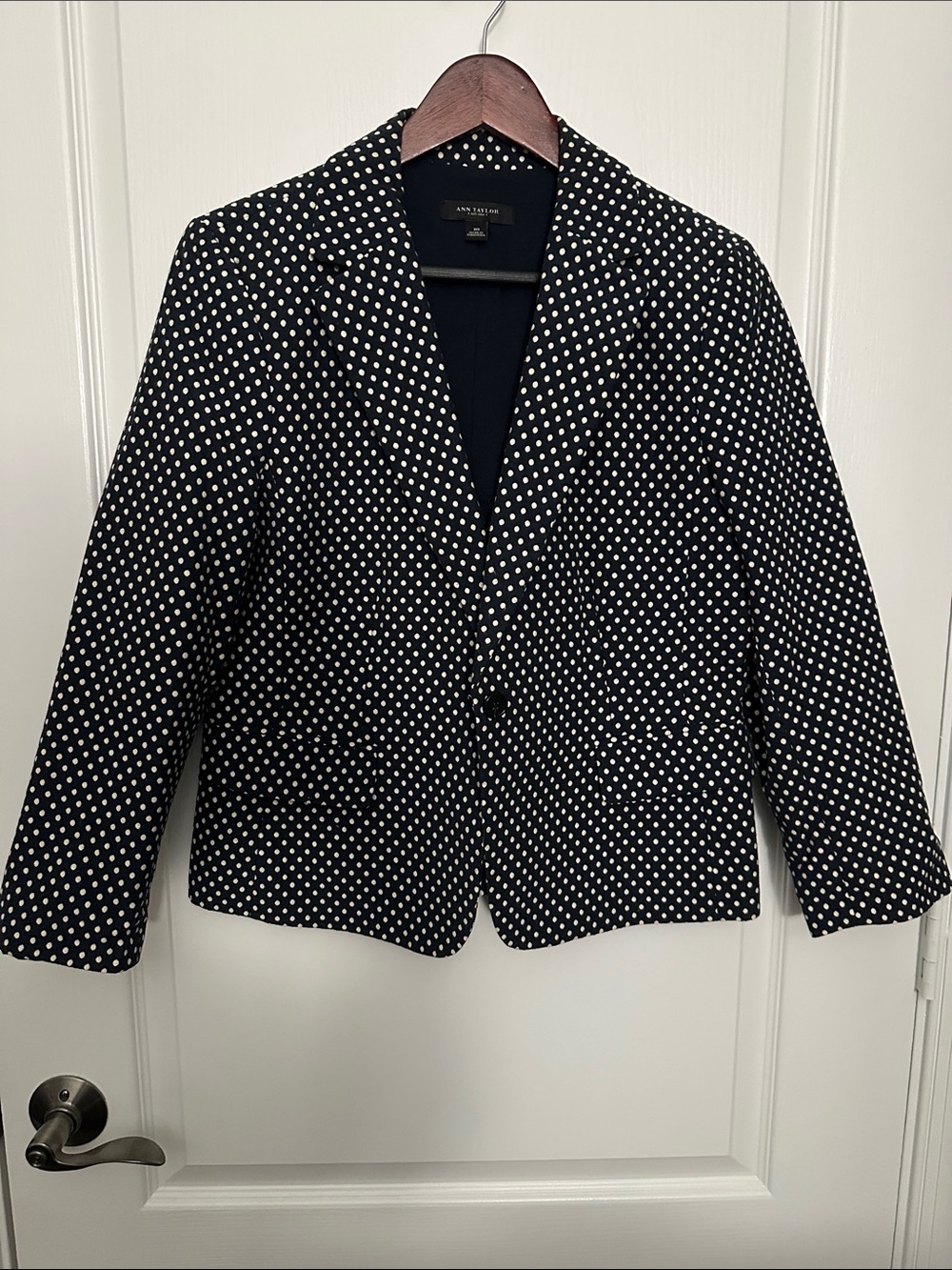 Ann Taylor Navy Blazer with Cream Polka Dots